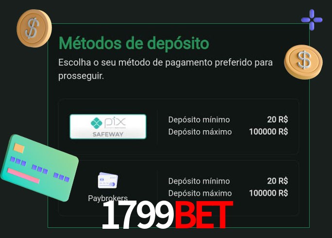 O cassino 1799Bet oferece uma grande variedade de métodos de pagamento